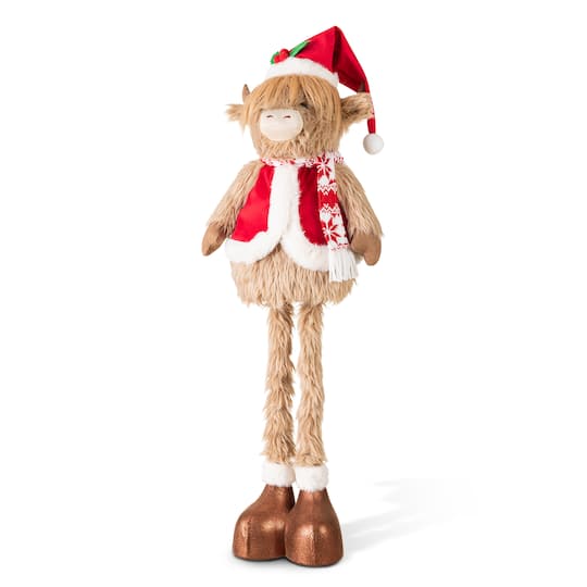 Glitzhome® 19"-33" Telescoping Fabric Christmas Highland Cow Standing Decor